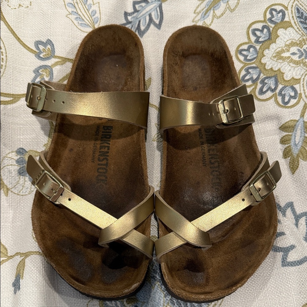 Birkenstock Metallic Gold Cross-Strap Sandals